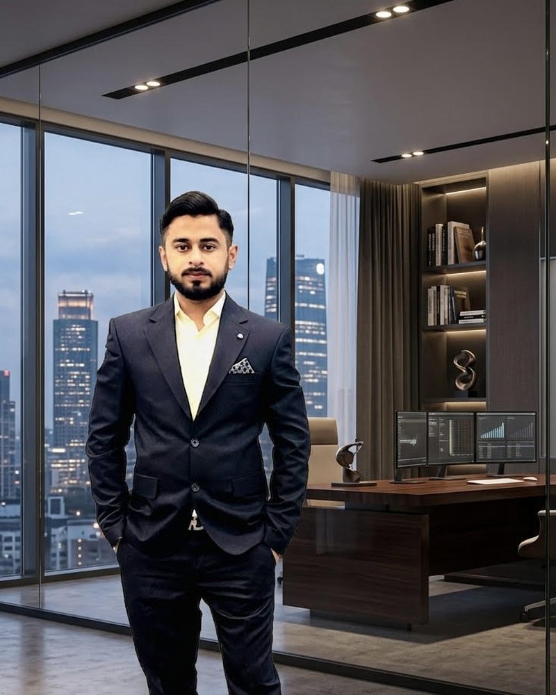 Rai Faheem, freelance SEO consultant and web developer, in his office